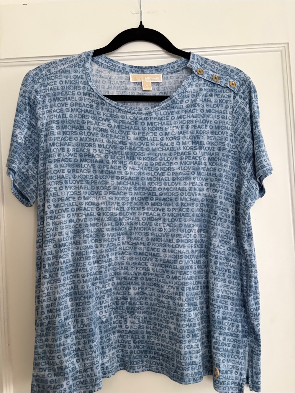 Michael Kors Light Blue Peace-Love-Michael Kors Short Sleeve Tee, XL